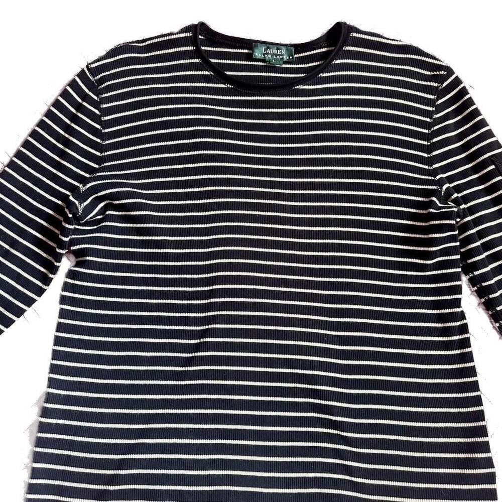 Lauren Ralph Lauren Black and White Striped Long Sleeve Shirt Size Small